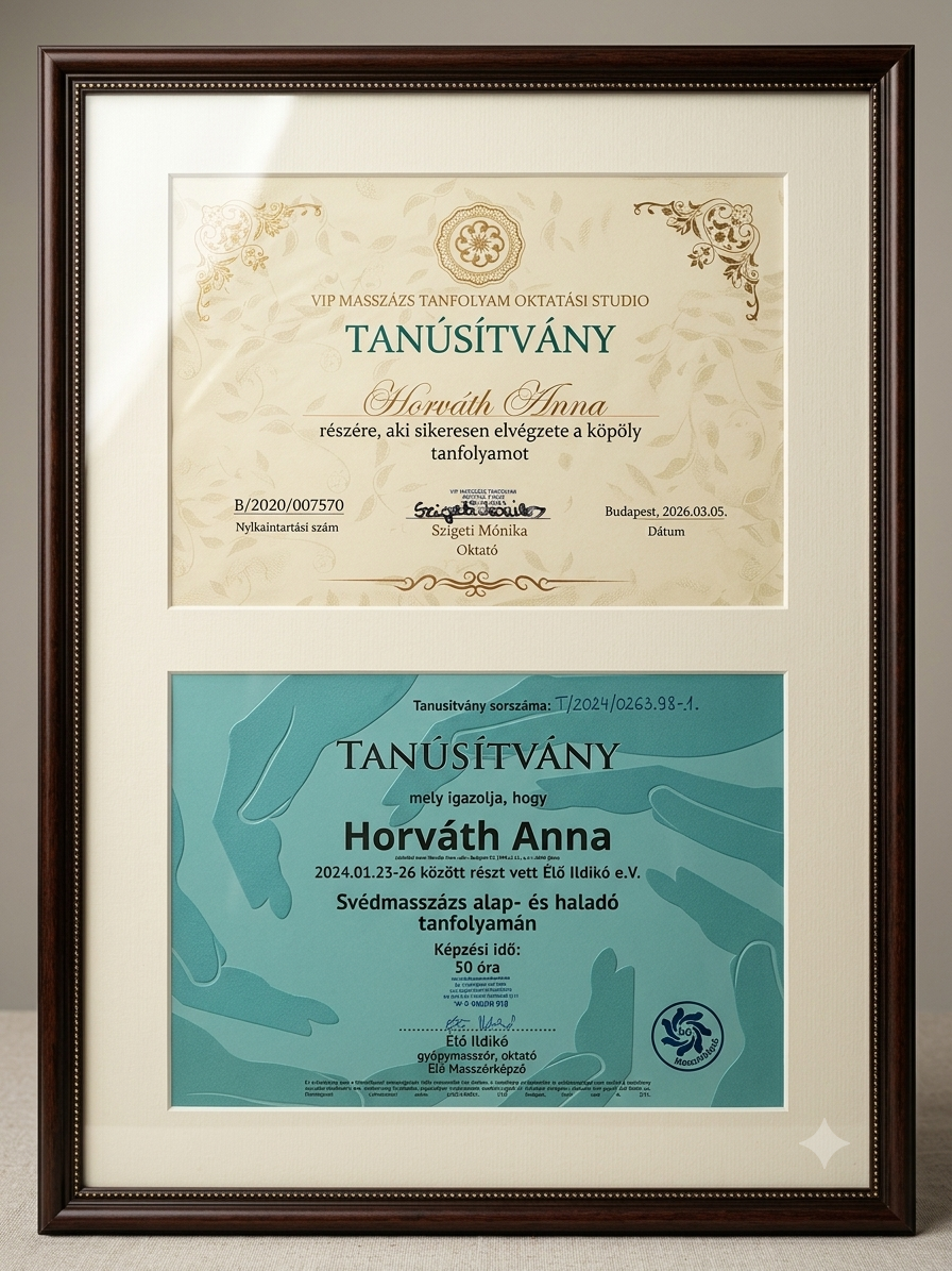 Horváth Anna masszőr tanúsítványok